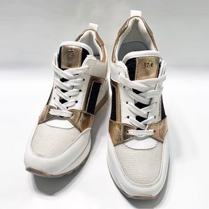 Renato Garini Black Rose Gold Wedge Sneakers Italy Athleisure Casual